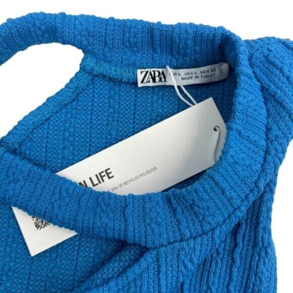 Zara Cable Knit Cut Out Blue Top Large - Picture 6 of 7